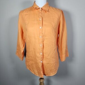 LL Bean 100% Linen Shirt Womens Small Natural‎ Woven Beachy Casual Tunic Orange